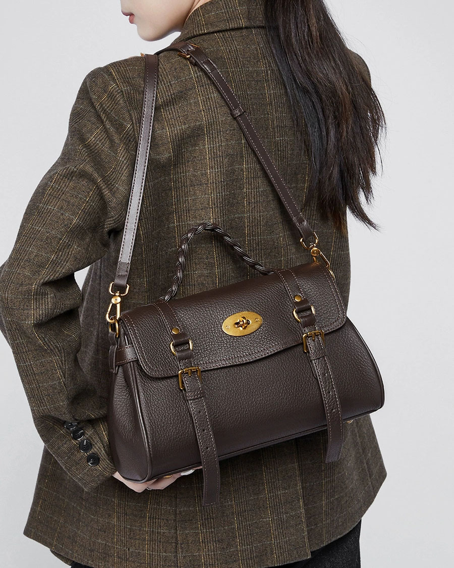 DEEPKEE 真皮郵差包牛皮手提單肩斜挎包 2866 號