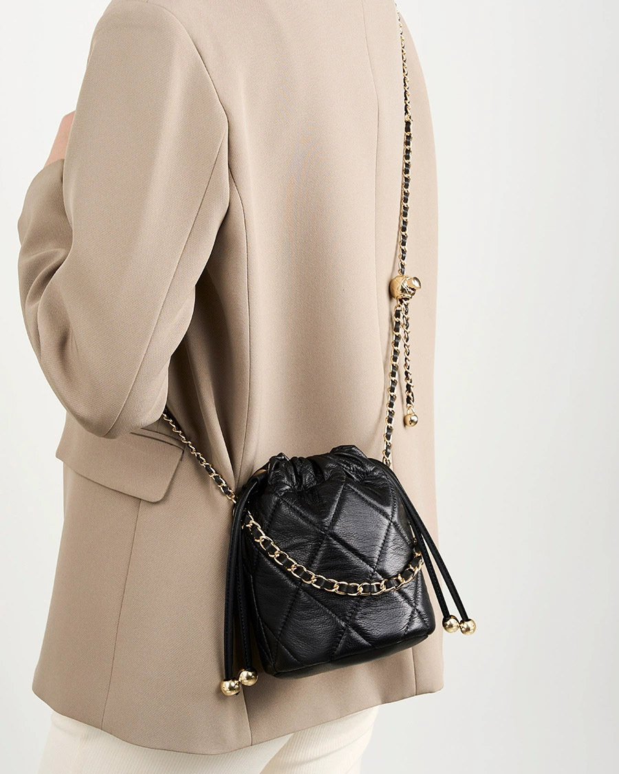 DEEPKEE 真皮手提小鏈條女包 斜挎水桶包 2505 號