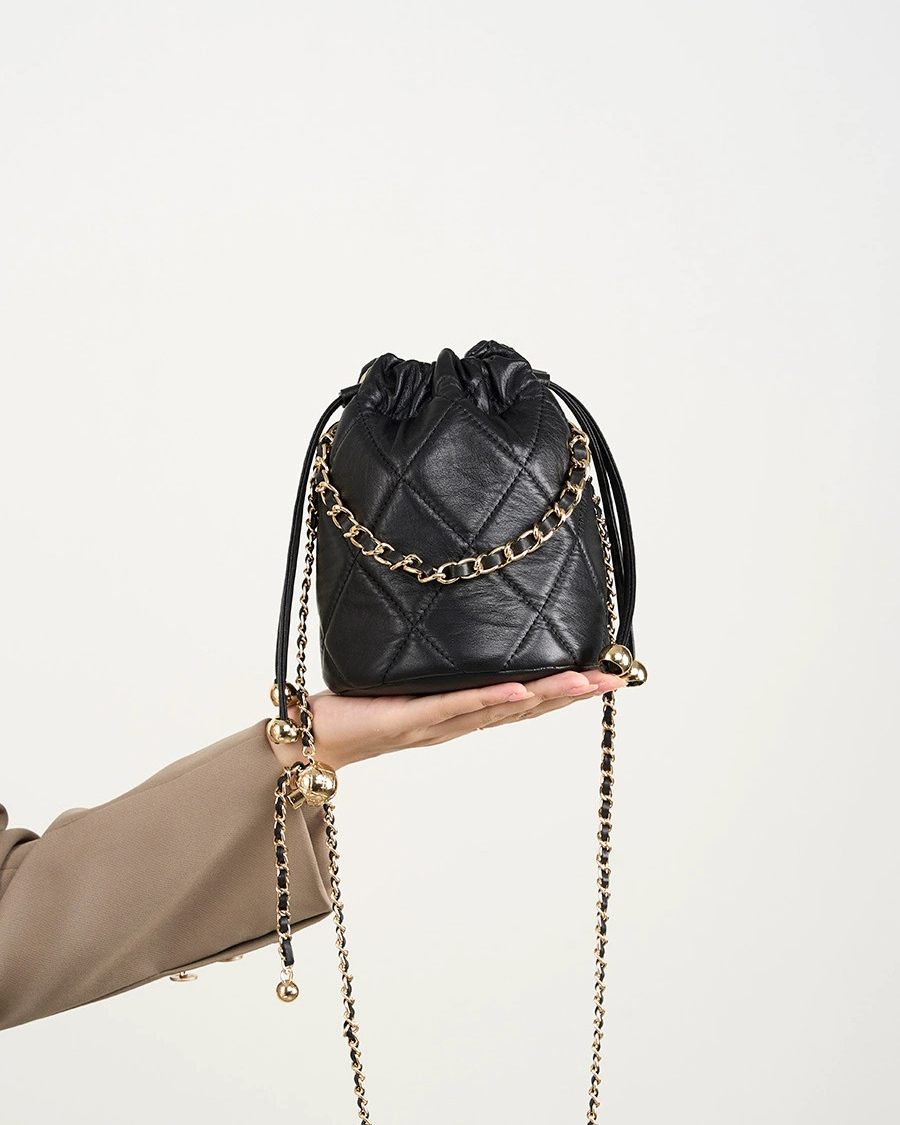 DEEPKEE 真皮手提小鏈條女包 斜挎水桶包 2505 號