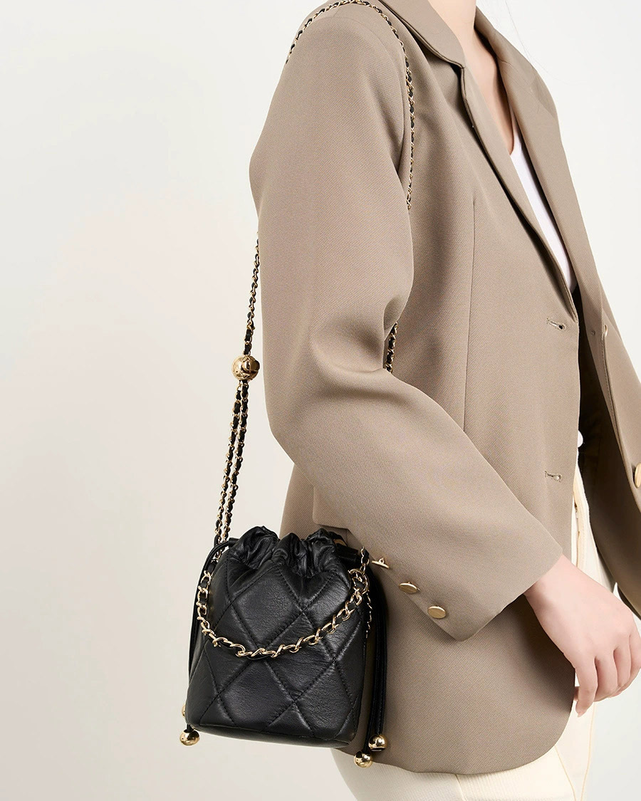 DEEPKEE 真皮手提小鏈條女包 斜挎水桶包 2505 號