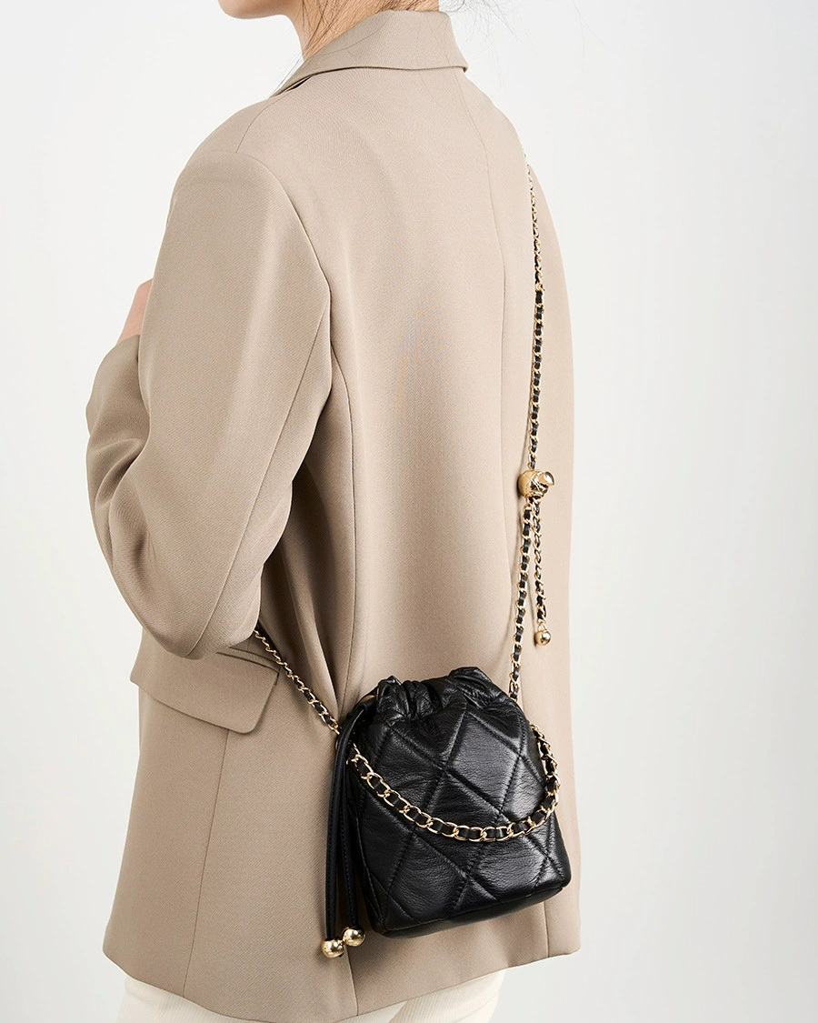 DEEPKEE 真皮手提小鏈條女包 斜挎水桶包 2505 號