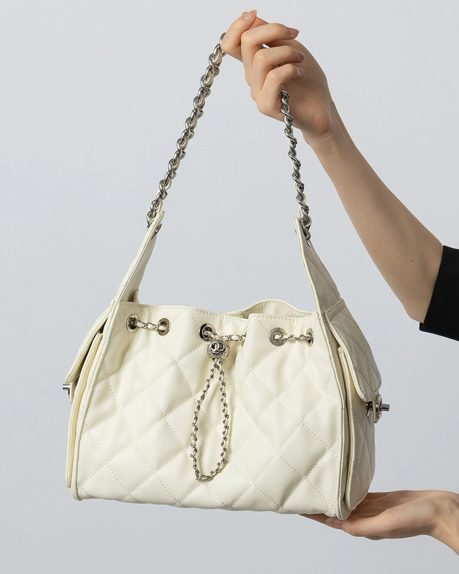 DEEPKEE 菱格真皮單肩腋下流浪水桶抽繩包 3173 號