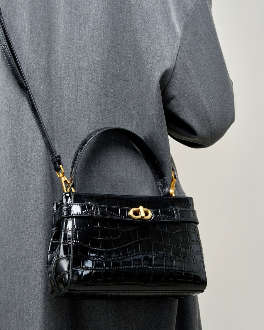 DEEPKEE 鱷魚紋鎖扣小方包真皮手提斜挎包 2897 號