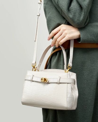 DEEPKEE 鱷魚紋鎖扣小方包真皮手提斜挎包 2897 號