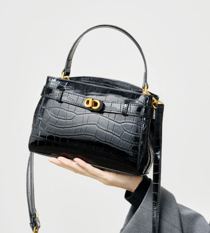 DEEPKEE 鱷魚紋鎖扣小方包真皮手提斜挎包 2897 號