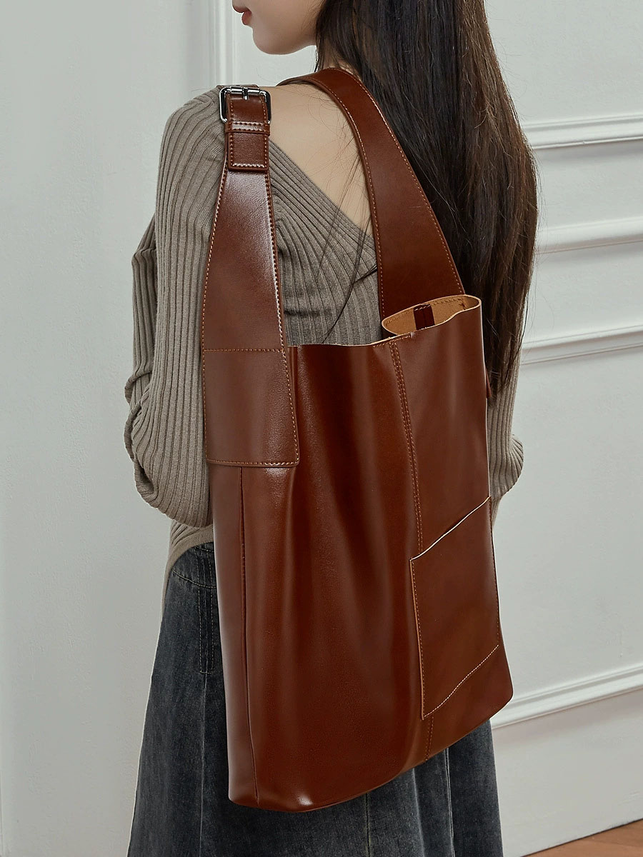 DEEPKEE 頭層植鞣牛皮大包 真皮托特包 單肩手提包 3229 號