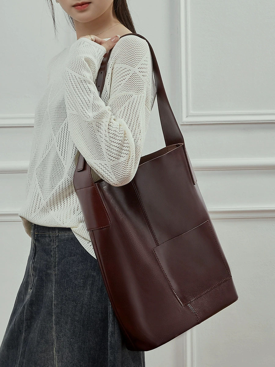 DEEPKEE 頭層植鞣牛皮大包 真皮托特包 單肩手提包 3229 號