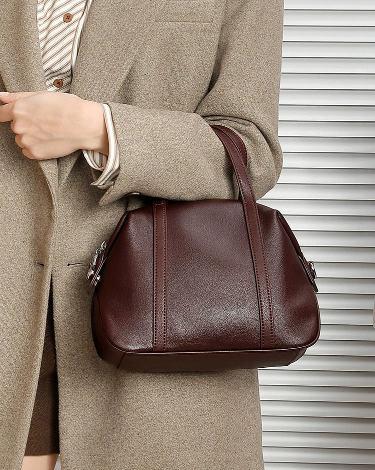 DEEPKEE 高級感小眾真皮單肩波士頓枕頭包 手提斜挎包 2898 號