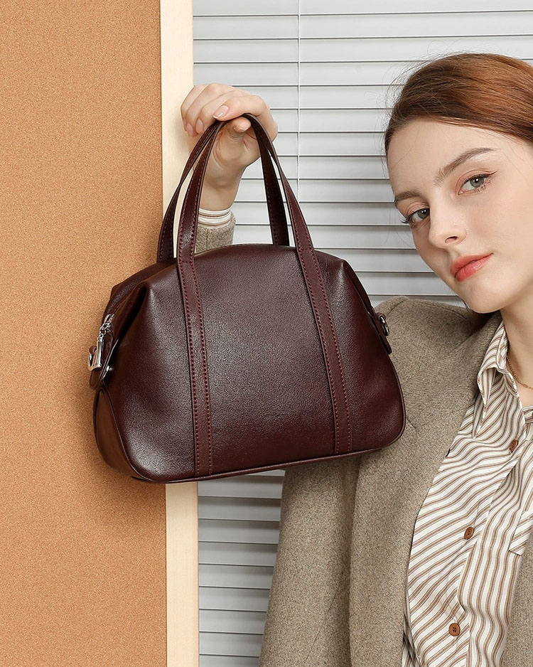 DEEPKEE 高級感小眾真皮單肩波士頓枕頭包 手提斜挎包 2898 號