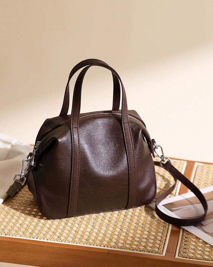 DEEPKEE 高級感小眾真皮單肩波士頓枕頭包 手提斜挎包 2898 號