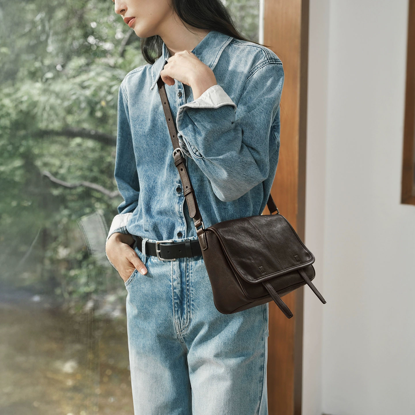 DEEPKEE 植鞣牛皮信使郵差包 休閒萬搭復古 HU6758 號