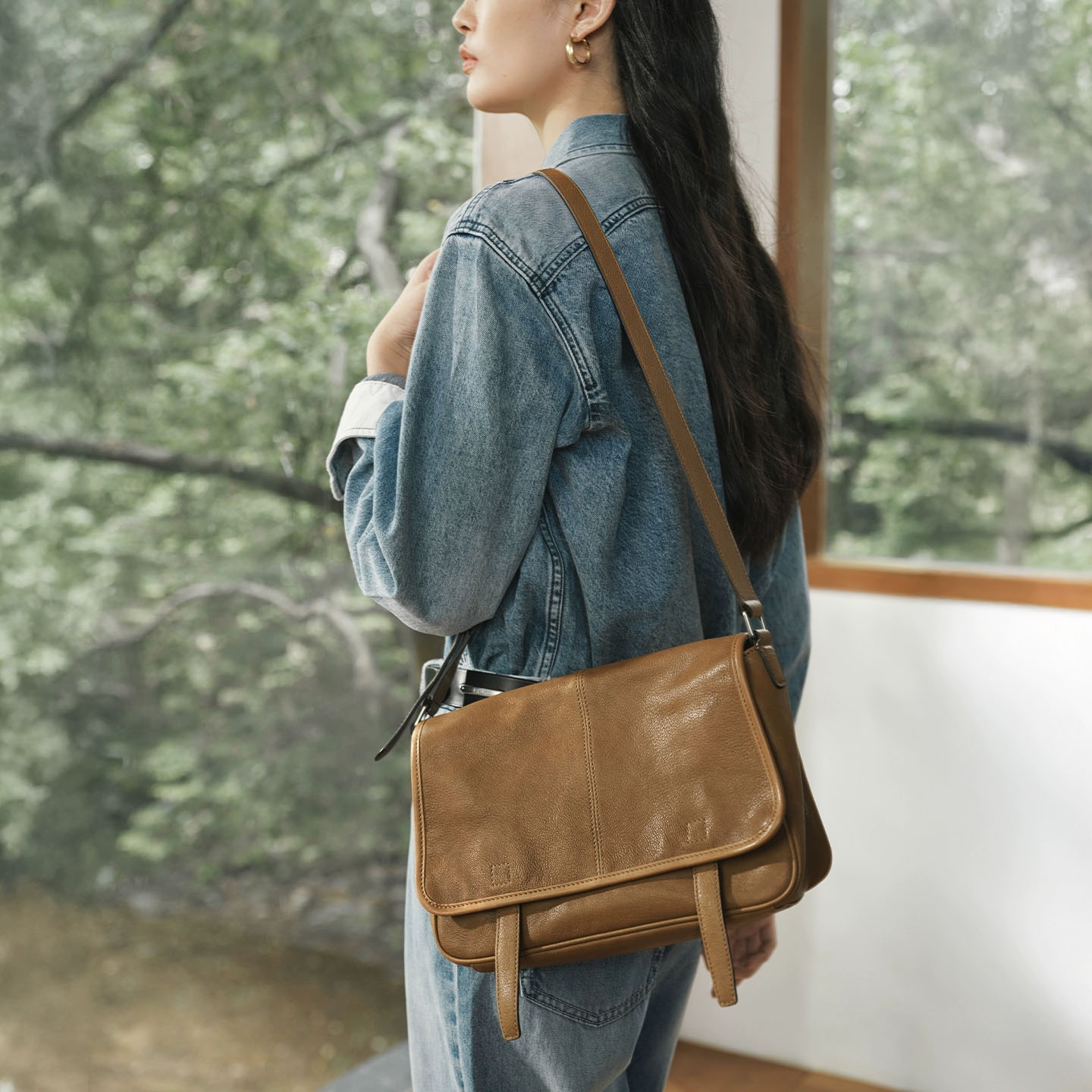 DEEPKEE 植鞣牛皮信使郵差包 休閒萬搭復古 HU6758 號