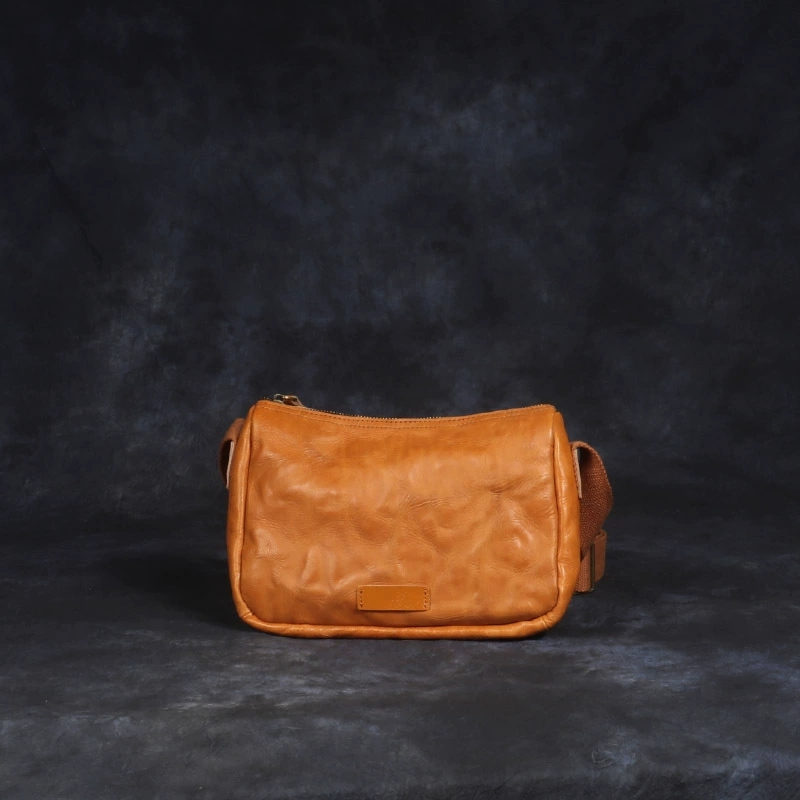 DEEPKEE 手工潮流小後背包 復古真皮單肩斜挎包 0985 號