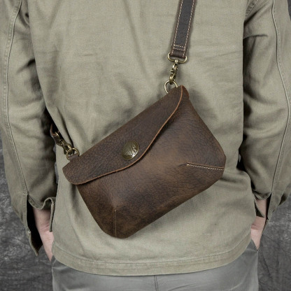 DEEPKEE 手工復古瘋馬皮單肩包 YH3265 號