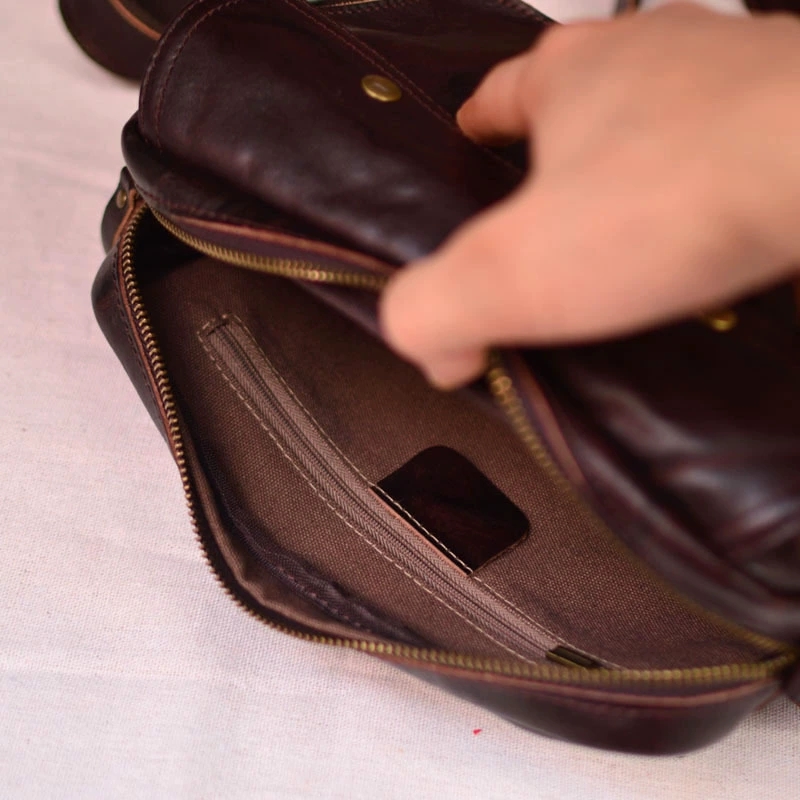 DEEPKEE 手工原創植鞣牛皮男士單肩斜挎包 75169 號