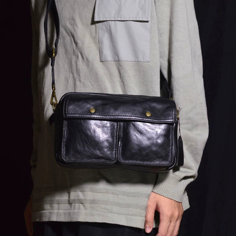 DEEPKEE 手工原創植鞣牛皮男士單肩斜挎包 75169 號