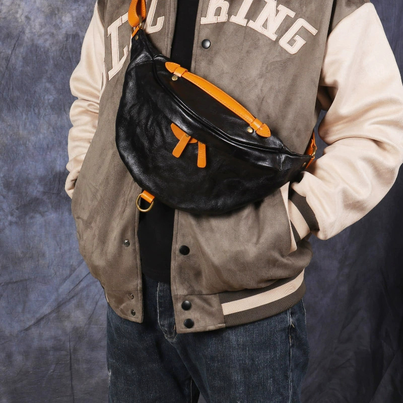 DEEPKEE 復古真皮手工男士胸包 植鞣頭層牛皮斜跨小包 AL065 號