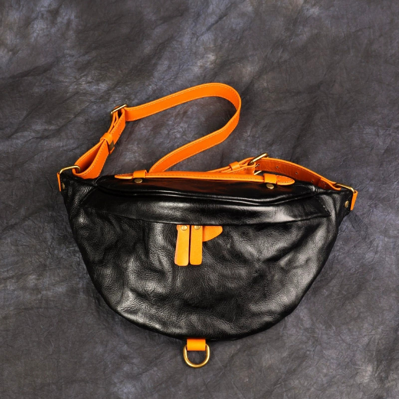 DEEPKEE 復古真皮手工男士胸包 植鞣頭層牛皮斜跨小包 AL065 號