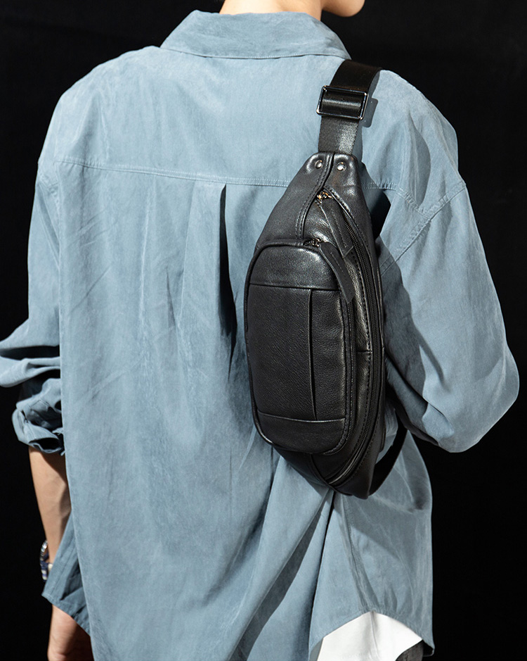 DEEPKEE 頭層牛皮胸包 多功能單肩包 5224 號