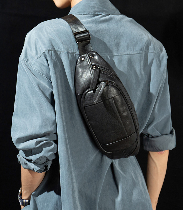 DEEPKEE 頭層牛皮胸包 多功能單肩包 5224 號