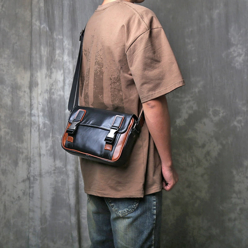 DEEPKEE 頭層牛皮休閒斜挎包 旅遊單肩包 2004 號