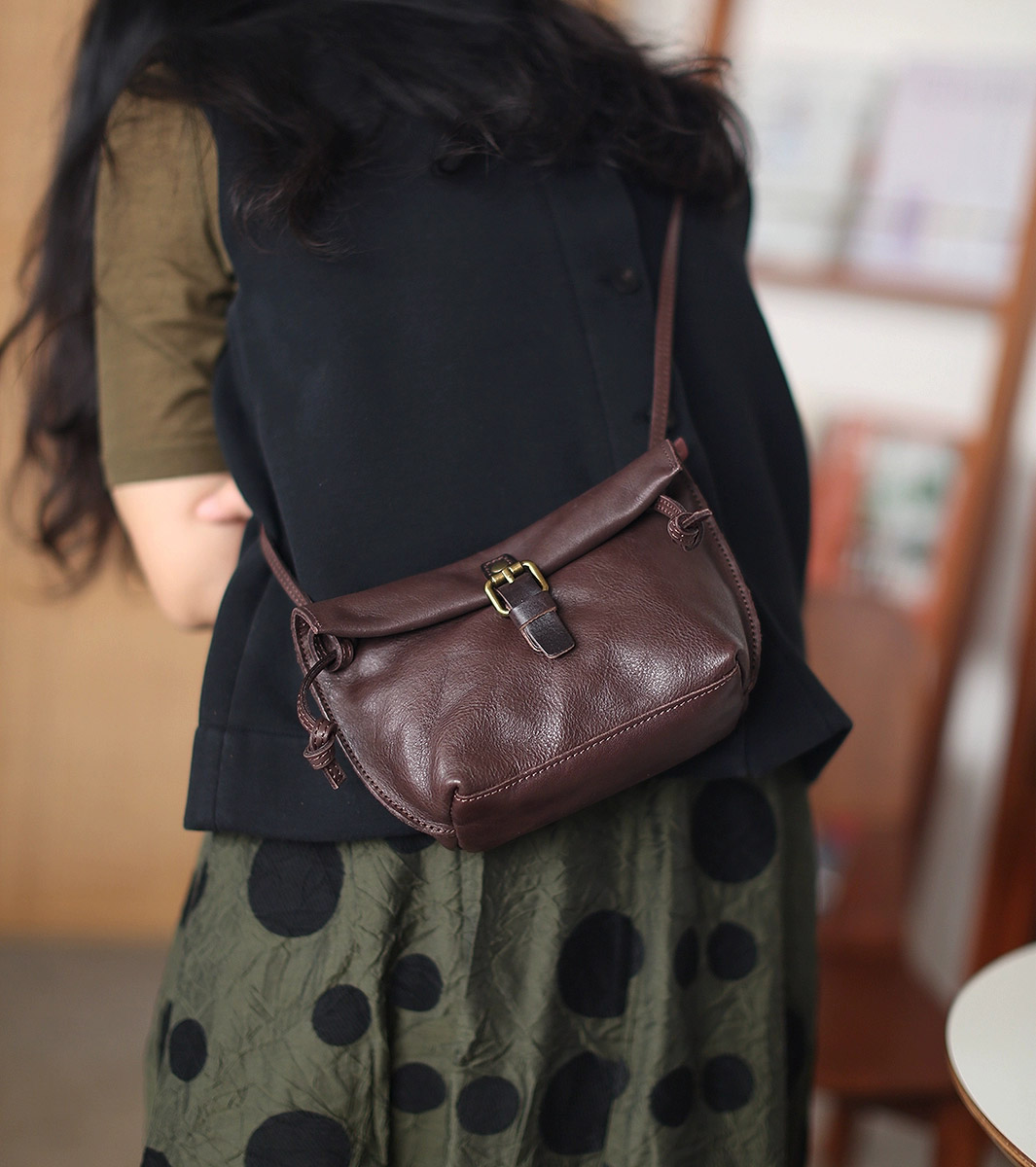 DEEPKEE 頭層牛皮復古休閒迷你小包 6042 號