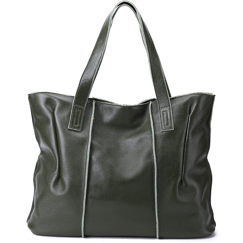 DEEPKEE 頭層牛皮單肩包 小眾托特包 大容量真皮女包 9316 號