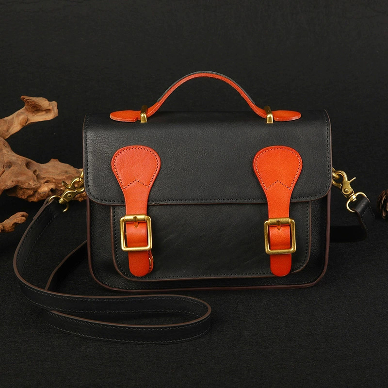 DEEPKEE 新款歐美復古百搭 手提斜挎單肩牛皮小方包 7077 號