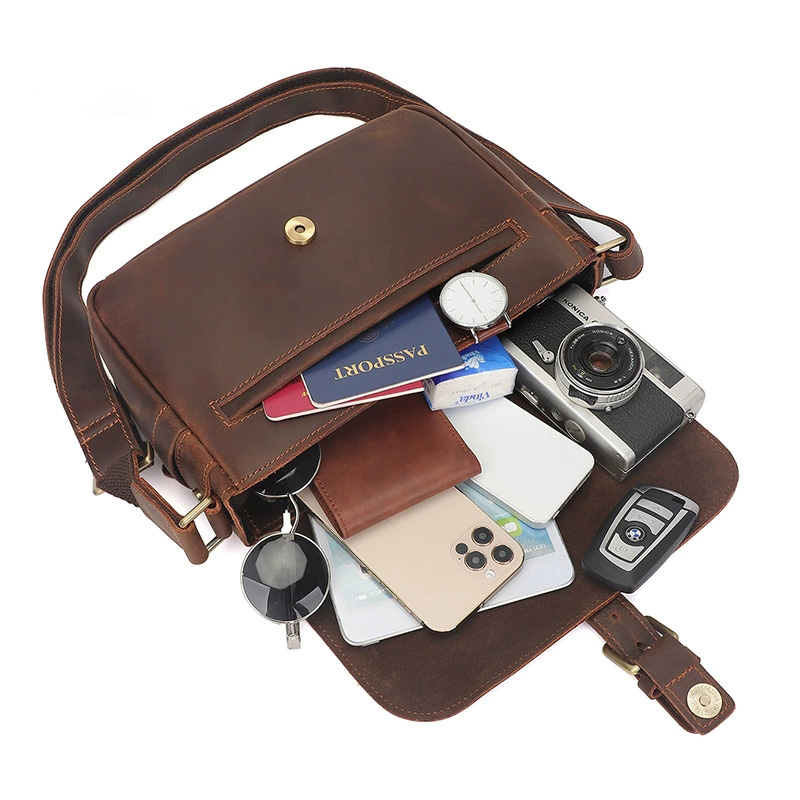 DEEPKEE 瘋馬皮斜挎包 男士單肩包 1062 號