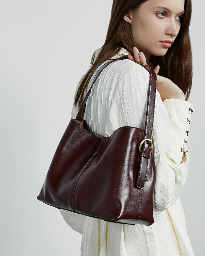 DEEPKEE 新款細紋油蠟牛皮單肩斜挎包 891 號