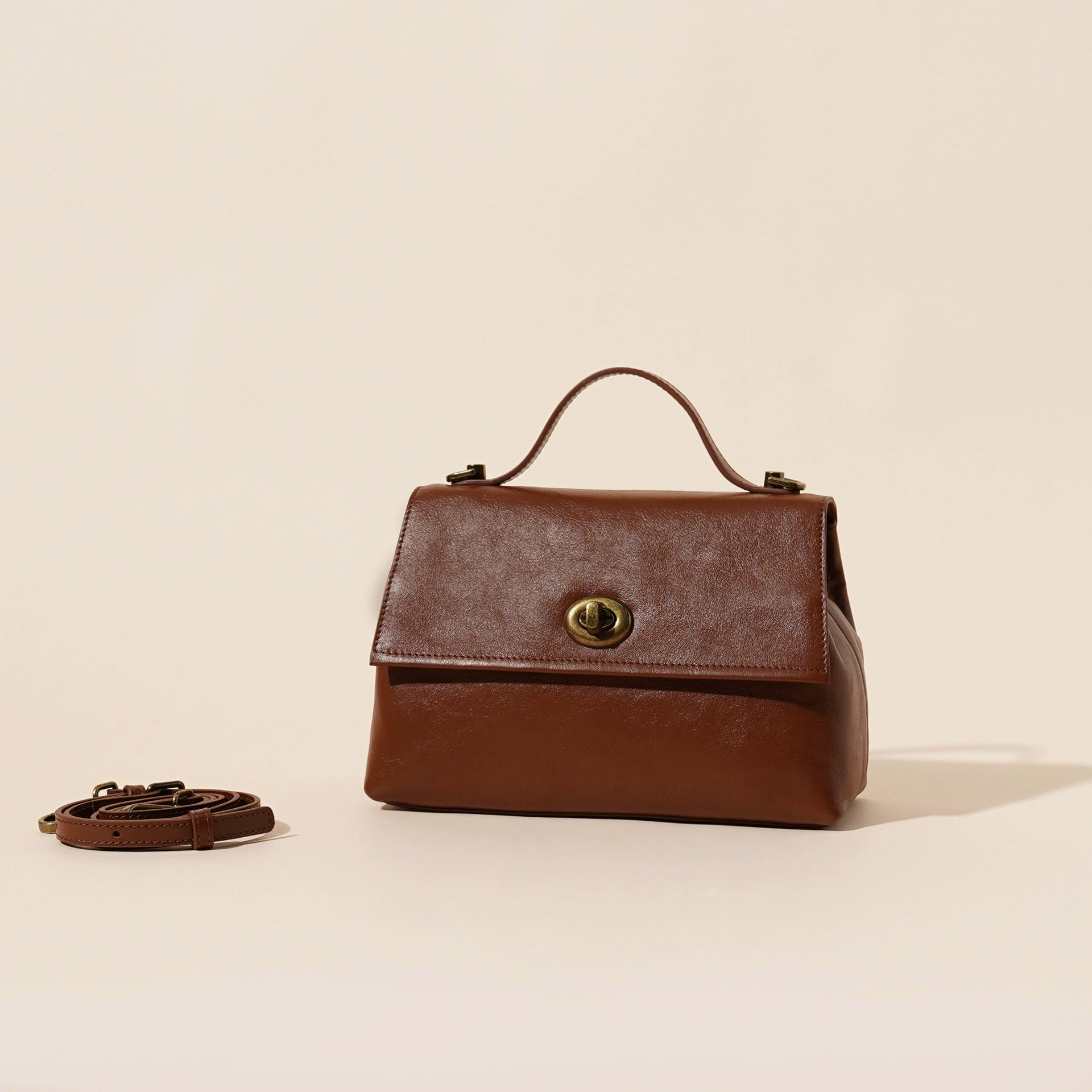 DEEPKEE 復古頭層牛皮單肩小方包 YN3455 號