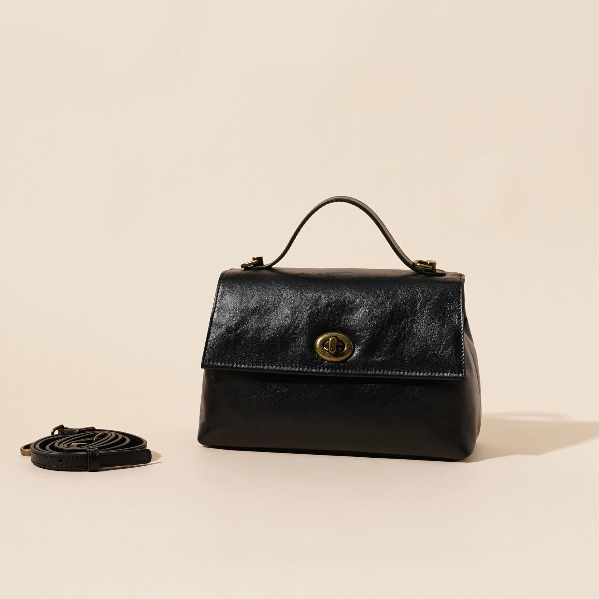 DEEPKEE 復古頭層牛皮單肩小方包 YN3455 號