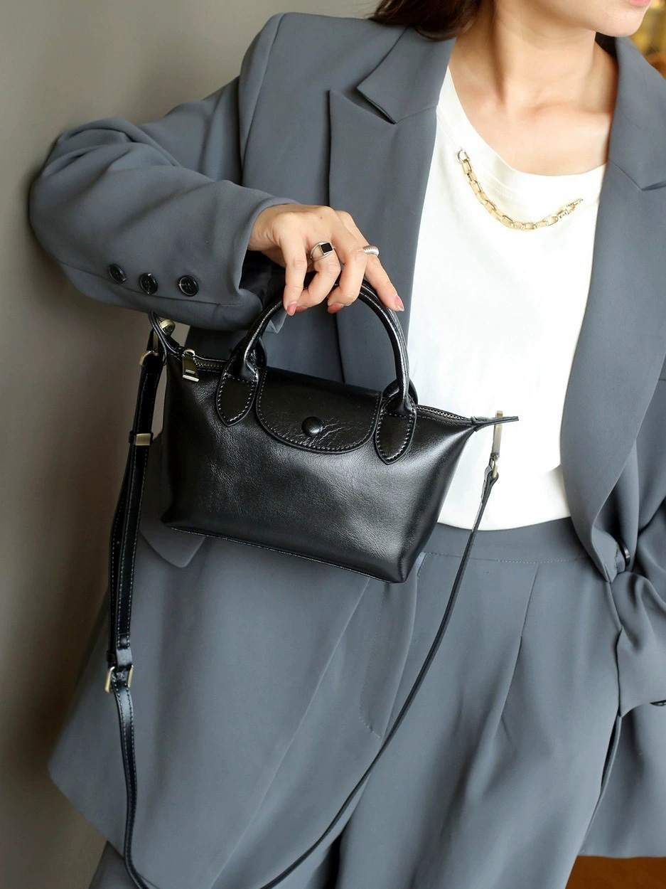 DEEPKEE 頭層植鞣牛皮餃子包 復古百搭女包 斜挎小包 77158 號