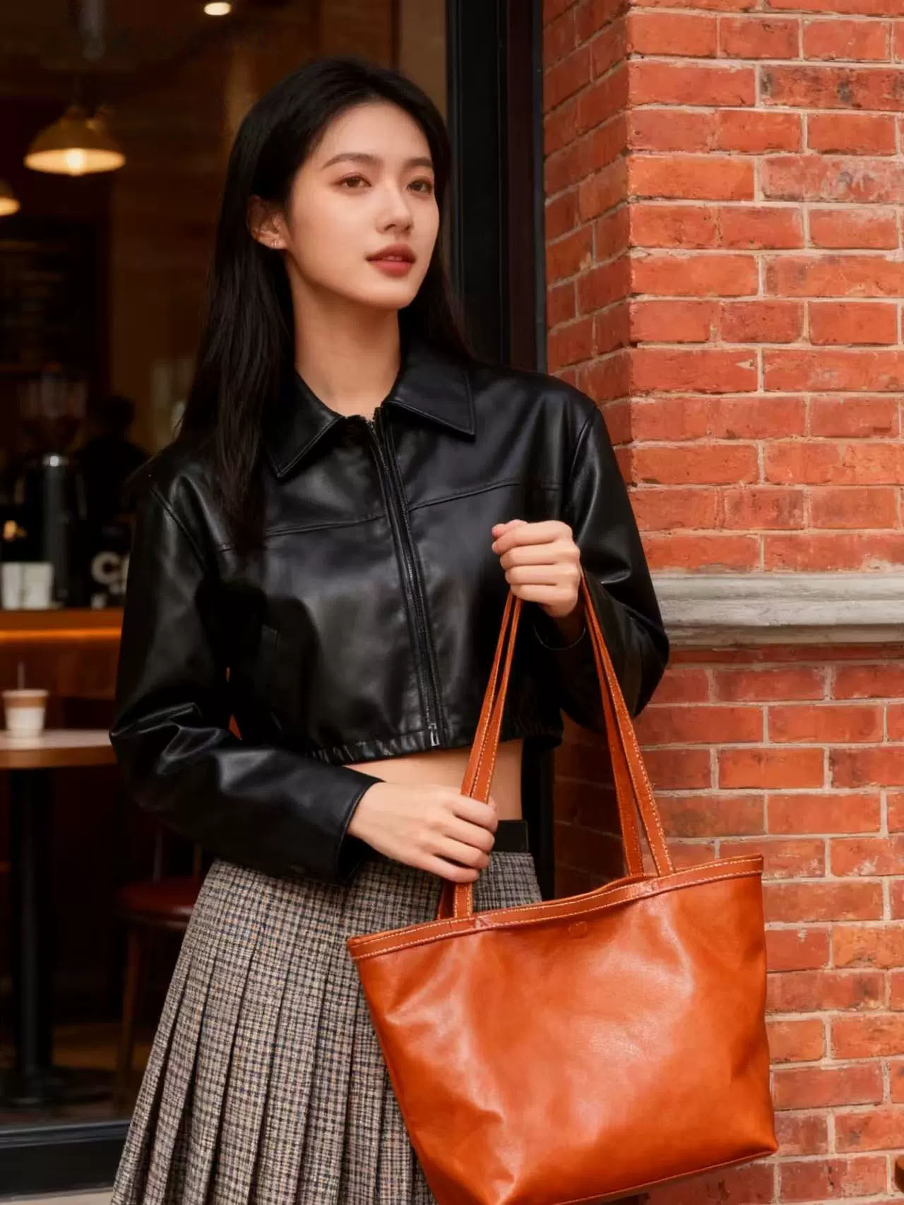 DEEPKEE 頭層牛皮個性簡約真皮女包 手提大容量包 19561SC2 號