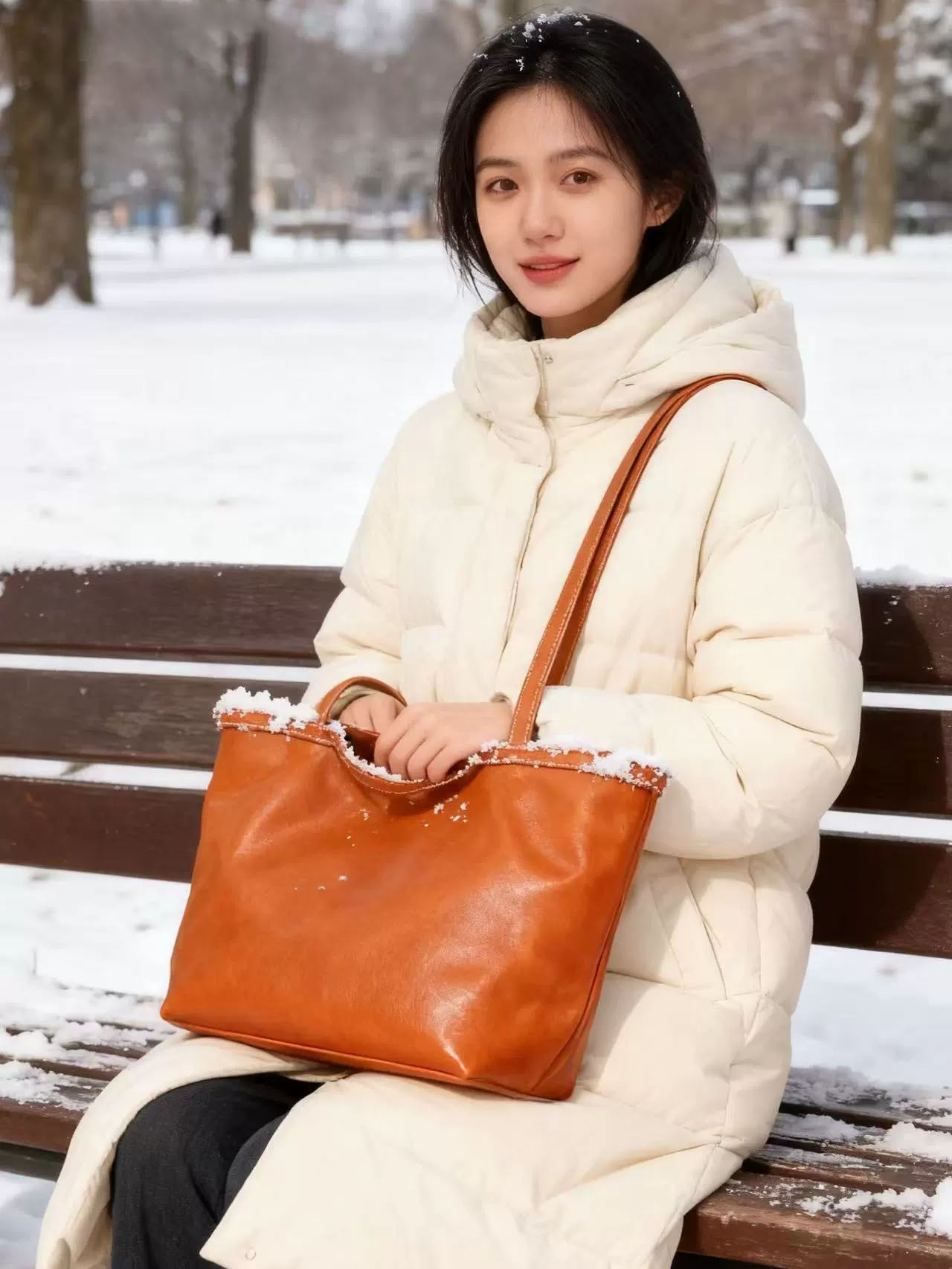 DEEPKEE 頭層牛皮個性簡約真皮女包 手提大容量包 19561SC2 號