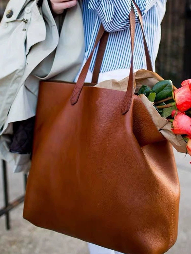 DEEPKEE 頭層牛皮大尺碼托特包 手提單肩兩用包 well-33 號