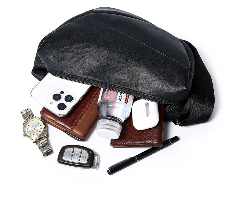 DEEPKEE 頭層牛皮單肩斜挎包 男款高級感外出便攜胸包 2712D 號