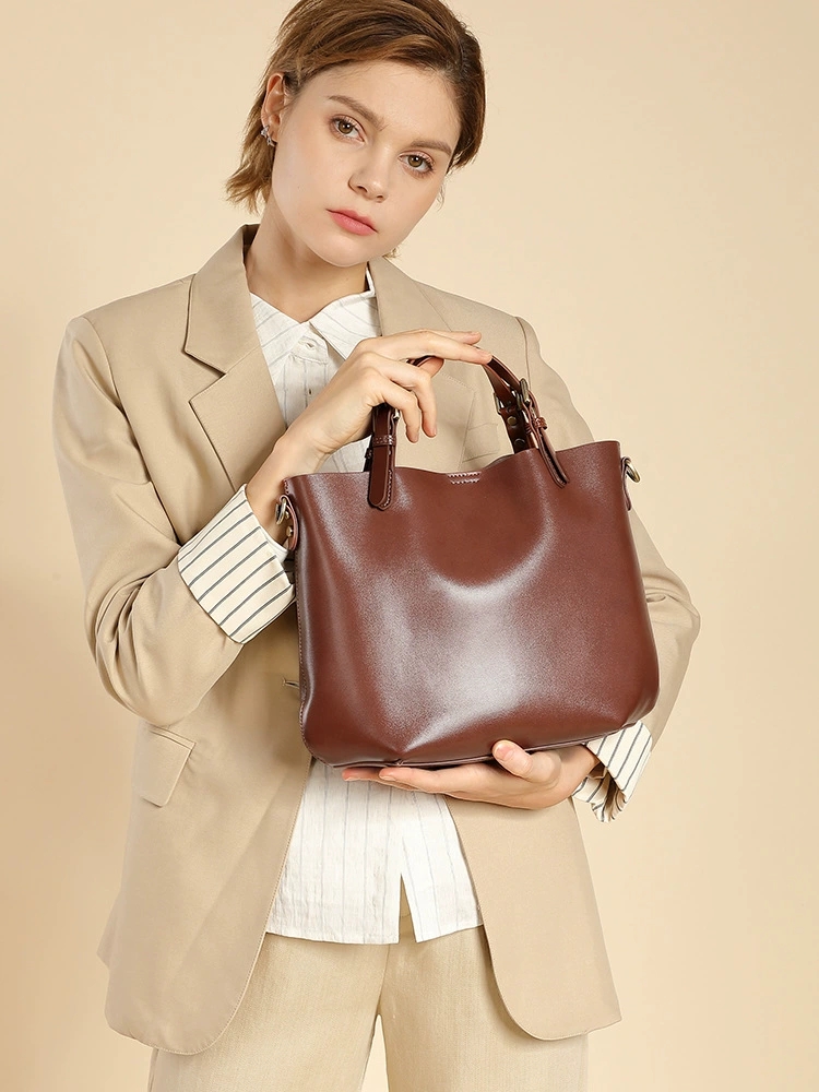 DEEPKEE 頭層牛皮簡約大容量通勤托特包 2886 號