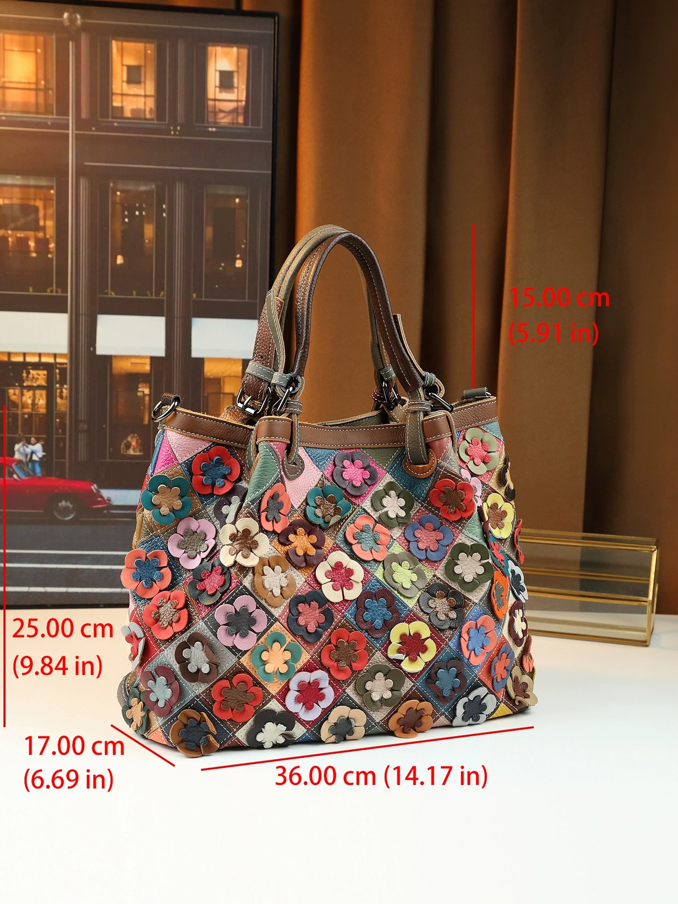 DEEPKEE 復古女包 手工編織彩色真皮拼接 大容量手提包 6620 號