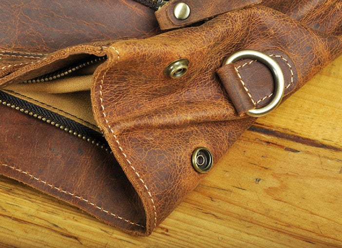 香港狄記手工包包 - 進口瘋馬皮真皮 13吋雙肩戶外背包電腦包 9999號