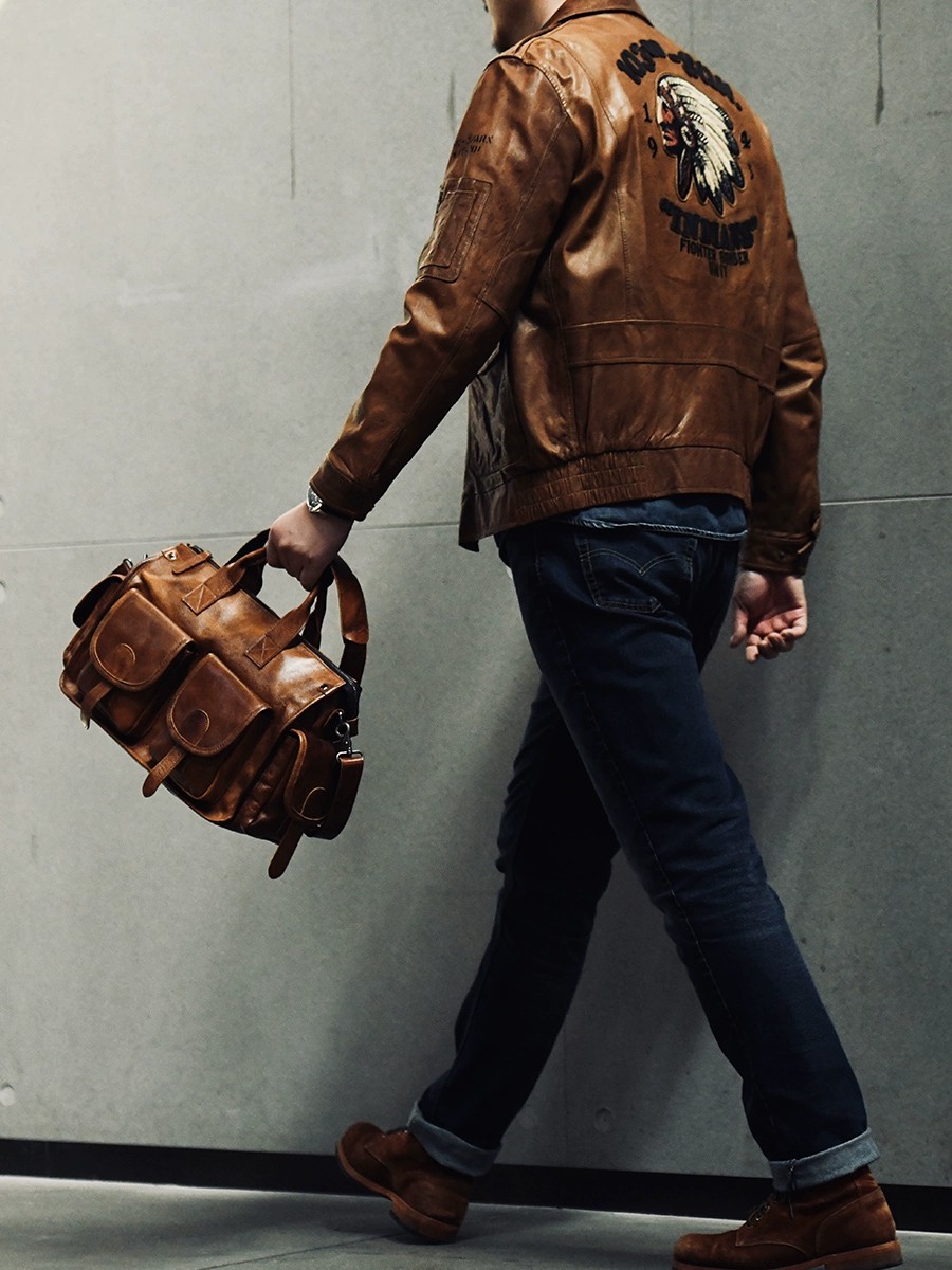 香港狄記手工 - 擦色手提包 植鞣牛皮可斜挎公事包3454號