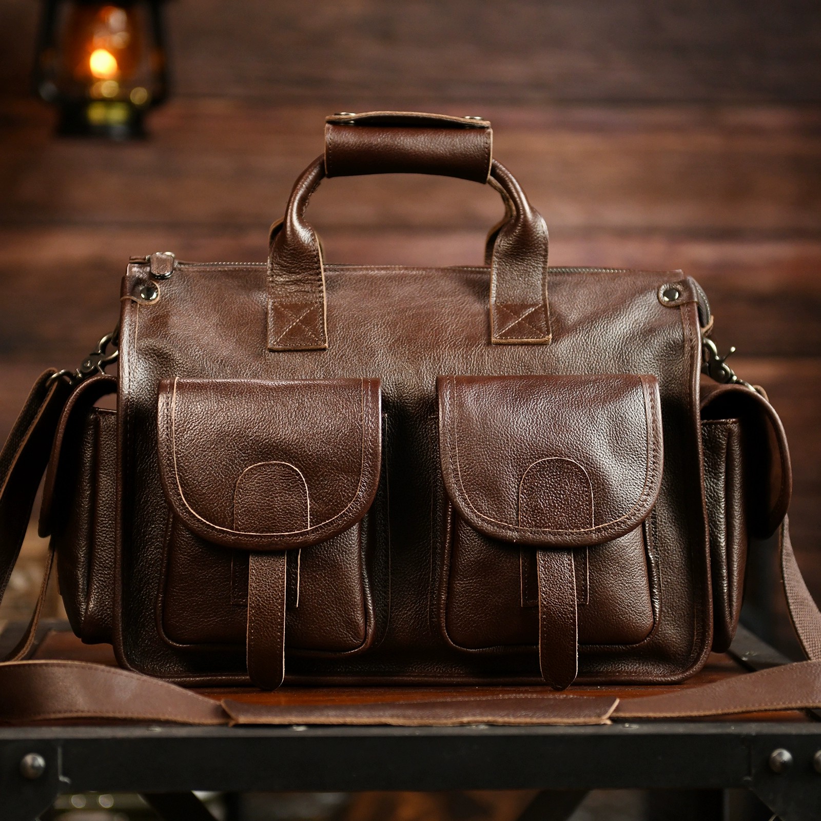 香港狄記手工 - 擦色手提包 植鞣牛皮可斜挎公事包3454號