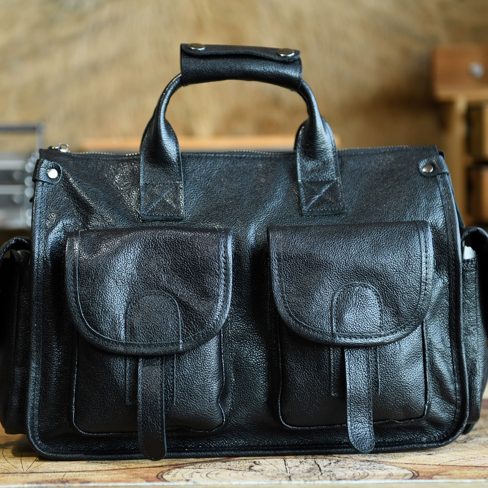 香港狄記手工 - 擦色手提包 植鞣牛皮可斜挎公事包3454號