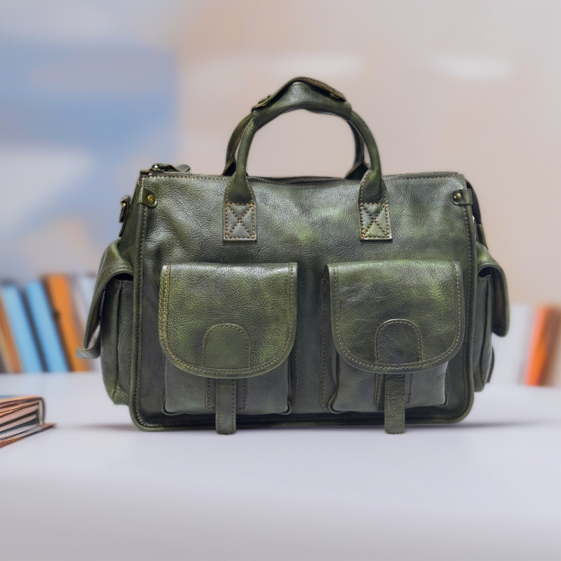 香港狄記手工 - 擦色手提包 植鞣牛皮可斜挎公事包3454號