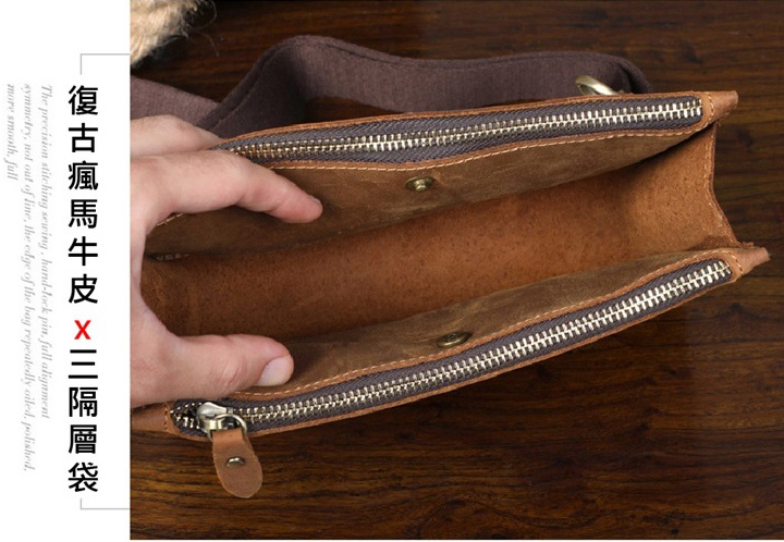香港狄記皮具 狄記 原創真皮手工 ins郵差包 ins風格包包 頭層牛皮包包 皮革 原創手工真皮 皮件 頭層瘋馬牛皮三隔層薄款肩背小包 [LB1225] likehouse 喜番屋