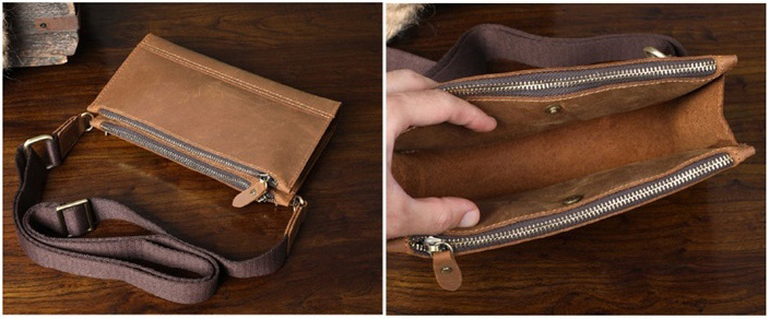 香港狄記皮具 狄記 原創真皮手工 ins郵差包 ins風格包包 頭層牛皮包包 皮革 原創手工真皮 皮件 頭層瘋馬牛皮三隔層薄款肩背小包 [LB1225] likehouse 喜番屋