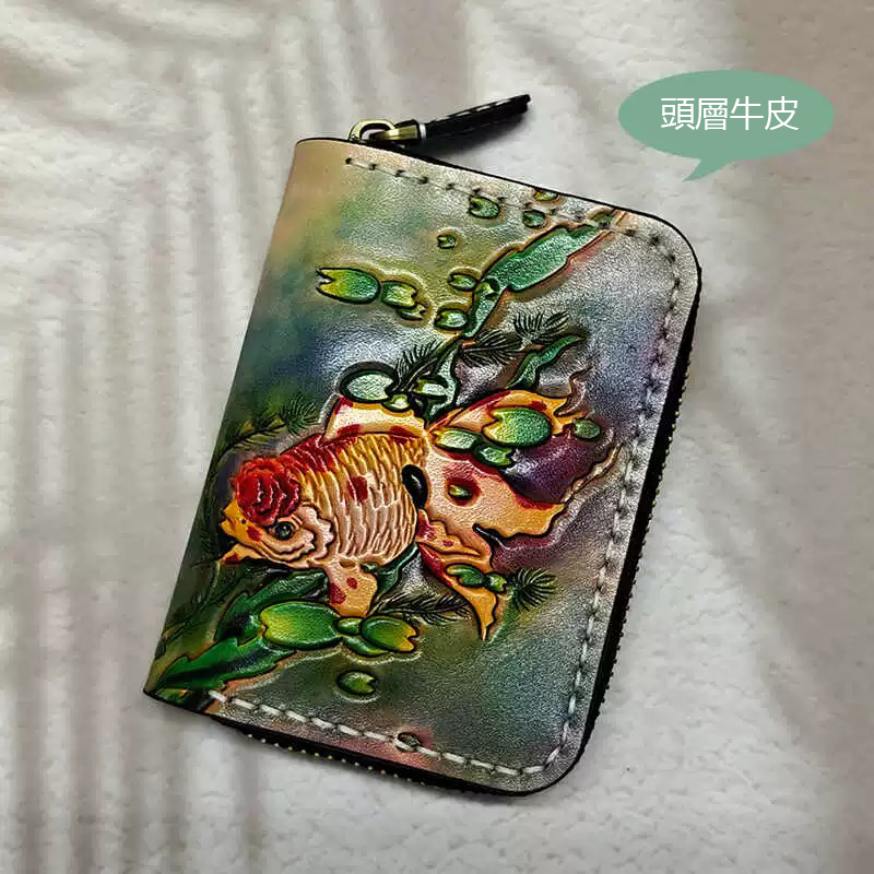 小巧皮雕 風琴真皮卡包 9800號