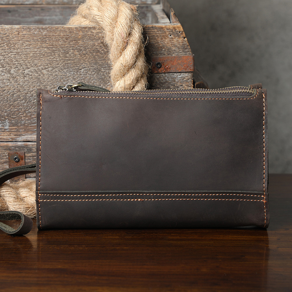 頭層瘋馬牛皮三隔層薄款肩背小包男包【LB1225】