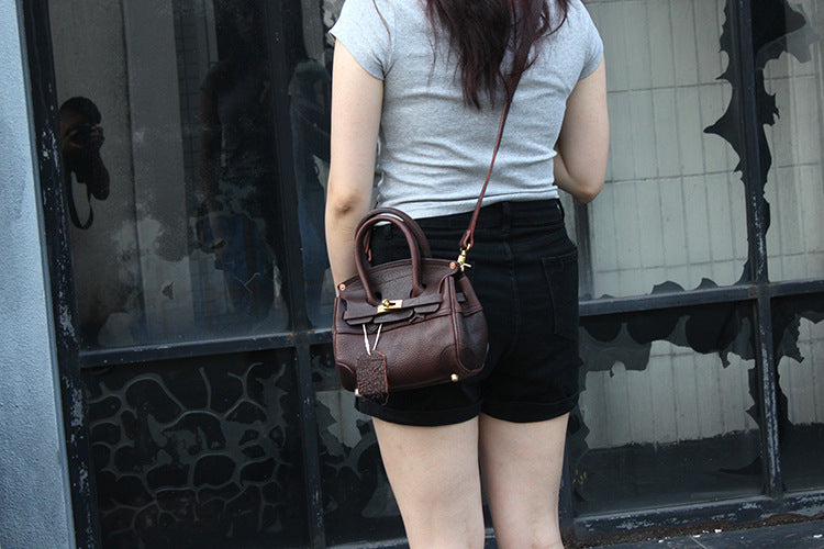 Handmade Faux Birkin 20 Black Leather Gold Hardware #KM-61117