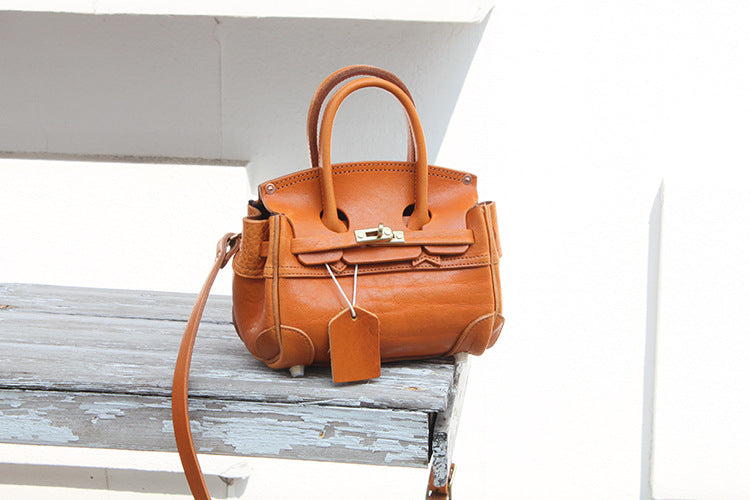 Handmade Faux Birkin 20 Black Leather Gold Hardware #KM-61117